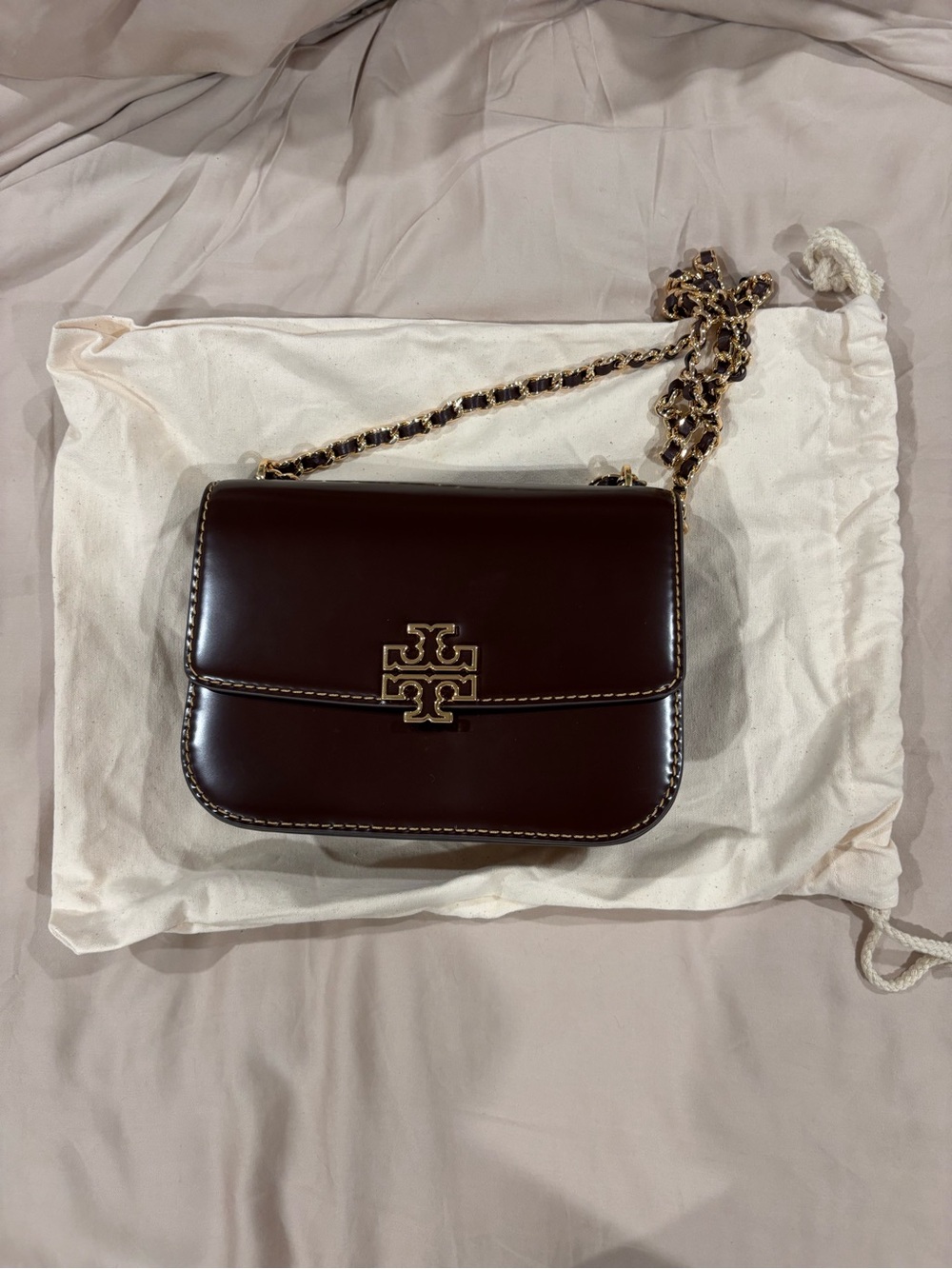 Tory Burch Dark Brown Leather Chain-Shoulder Crossbody